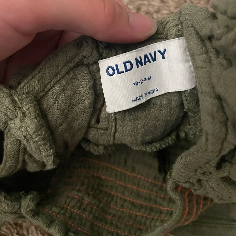 Old Navy Olive Green Kids Tank Top with Orange Stitching